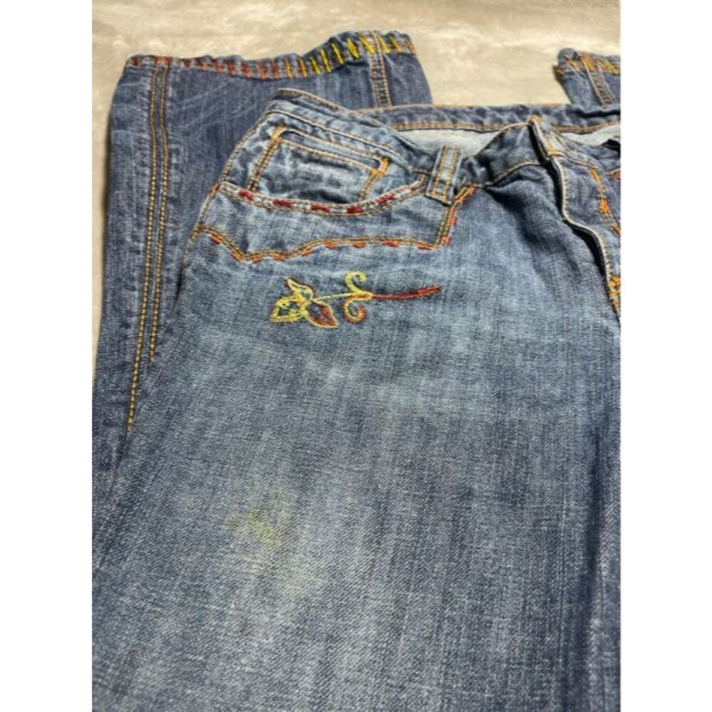Antik Denim Y2K Flare Jeans Women Size 29 Denim Embroidered Low Rise - Picture 9 of 12